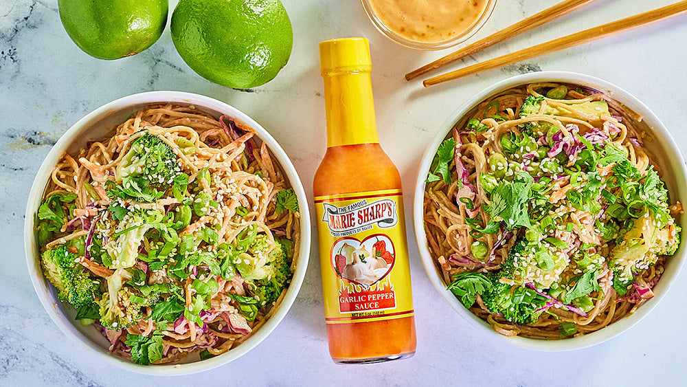 Spicy Soba Noodle Salad with Marie Sharp’s Garlic Habanero Pepper Sauce