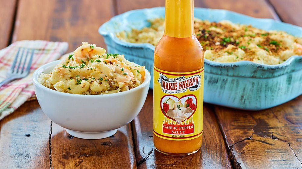 Garlic Shrimp Mac and Cheese Recipe with Marie Sharp’s Garlic Habanero Pepper Sauce - Pepperheadz Company Store