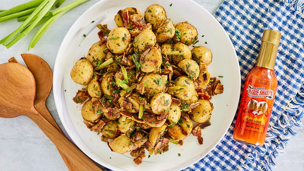 Grilled Potato Salad Recipe with Pineapple Bacon Vinaigrette and Marie Sharp’s Pineapple Habanero Pe - Pepperheadz Company Store