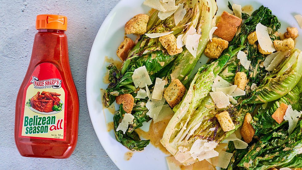 Grilled Romaine Recipe with Garlic Toast and Anchovy Aioli and Marie Sharp’s Belizean Season-All - Pepperheadz Company Store