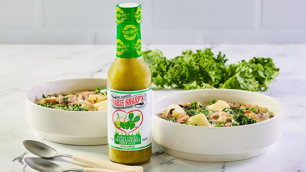 Kale and Mushroom Soup with Marie Sharp’s Green Nopal Habanero Pepper Sauce - Pepperheadz Company Store