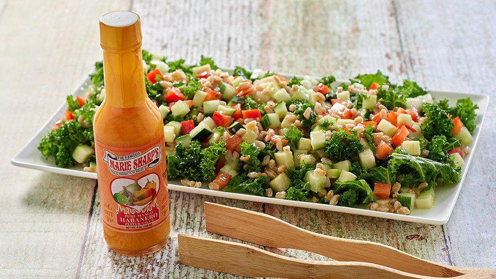 Mediterranean Farro Salad Recipe with Marie Sharp’s Mango Habanero Pepper Sauce - Pepperheadz Company Store