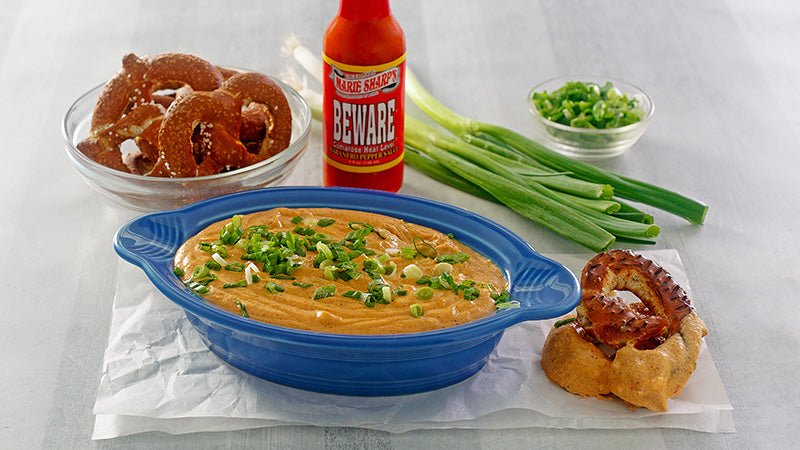 Spicy Beer Cheese Dip Recipe with Marie Sharp's Beware Habanero Hot Sauce - Pepperheadz Company Store