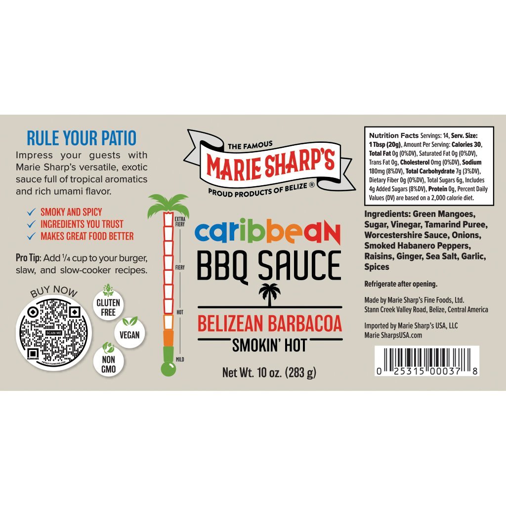 Belizean Barbacoa, Caribbean BBQ, Smokin' Hot, 10 oz (NEW) - Marie Sharp's Company Store